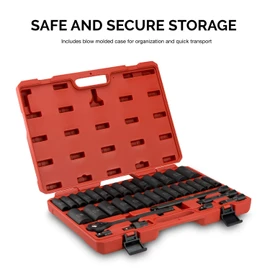 NEIKO 02446A 1/2" Impact Socket Set, 35 Piece, Deep Socket Kit Assortment, Standard SAE (3/8”-1-1/4”) and Metric MM (10-32mm) Sizes, Includes Ratchet Handle and Impact Extension Bars