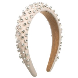 scicent Bride Headband White Head Band Embellished Crystal Rhinestone Hairbands Wide Padded Head Band Hair Accessories for Girls Holiday Party Gifts - 25911