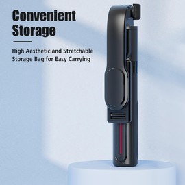 AGVEE Bluetooth Remote Selfie Stick, 7.8 to 34in Compact Aluminum Pole, 360 Rotatable Phone Holder for Stable Photos/Videos, Red in Black