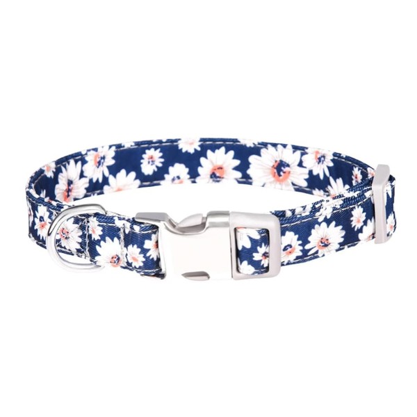 TopPetPro Floral Dog Collar White& Navy Blue Flower for Dog,