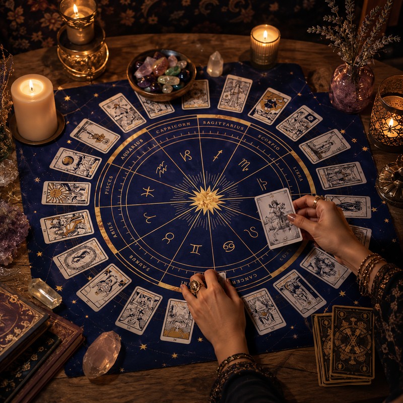 12 Zodiac Tarot Card Tablecloth for Readings – Foldable Card