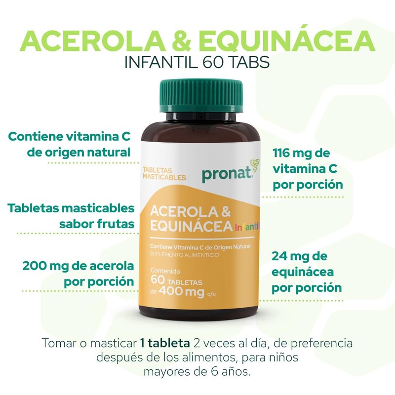 Pronat | Acerola & Equinacea infantil - 60 tabletas de