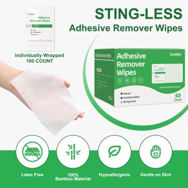 ZnnaYoha 100PCS Adhesive Remover Wipes, 4”x6” Medical Skin Adhesive Remover, Sting Free Adhesive Tape Remover Pads for Sensitive Skin,Ostomy, Bandage, Tape and Dressings