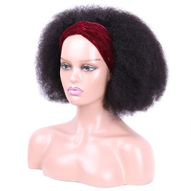 LOVFIR Headband Wigs for Black Women 20 inch Afro Kinky Curly Wig Glueless None Lace Front Machine Made Human Hair Wigs Soft and Thick 180% Density Natural Black Color