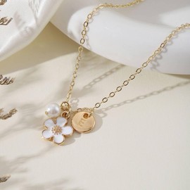 Flower Girl Proposal Gift Necklace - Initial Dainty Letter Pendant Pearl Jewelry for Women, Wedding Bride Party Bridal Shower Gift