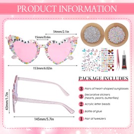 Jeere 3 Set Heart Shaped Sunglasses Cat Eye DIY Singer Sunglasses Kit for Women Singer Party Favors 1989 Fans Concert(Pink, Purple, Red)