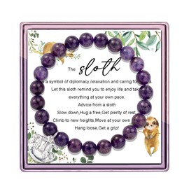 Sloth Gifts for Women Sloth Bracelet Sloth Jewelry Sloth Charm Purple Agate Beads Sloth Gifts for Girls (Purple sloth gift)