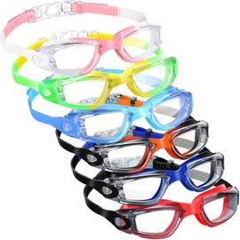Leitee 6 Pack Kids Swimming Goggles Anti Fog Leakproof Swimming Goggles Bulk with Nose Clip and Ear Plugs for Child Boy Girl(Fresh Colors,Elegant)