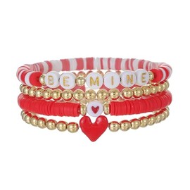 Surfer Heishi Bracelets Valentine's day Bracelet Set for Women Love Heart Stackable Charm Stretch Bracelets Clay Bead Bracelet Holiday Accessories Jewelry Gifts-G