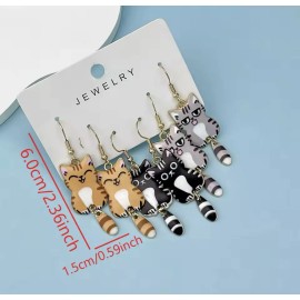 Kittyworld 3 Pairs Women Girl Cute Cat Kitten Dangle Earrings