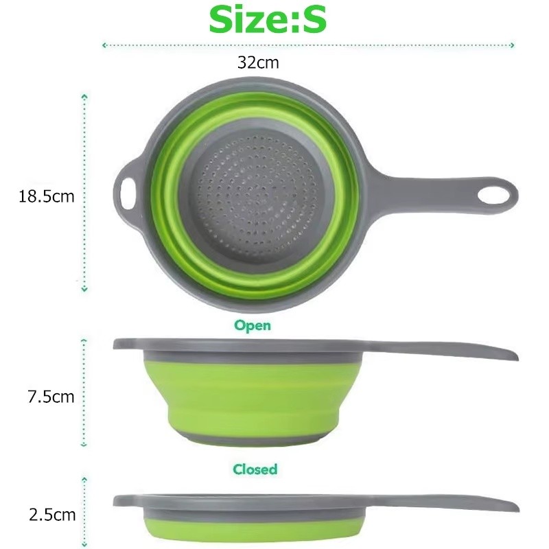 Collapsible Colander with Long Handle for Draining Pasta, Fruits and