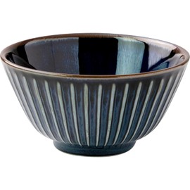 Minoru Pottery Mino Ware Kiln Hen Sendan 120 Rice Bowl, Navy