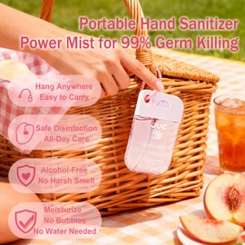 JUC Power Mist Hand Sanitizer Spray - 1.3fl.oz Peach Scent with Keychain Antibacterial Hydrating for Travel & Daily Essential