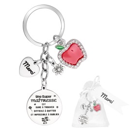 French Teacher Gifts, Apple Keychain for Teacher from Students, Teacher Appreciation Gifts French - Cadeau Professeur Enseignante en Francais (Super MAÎTRESSE)