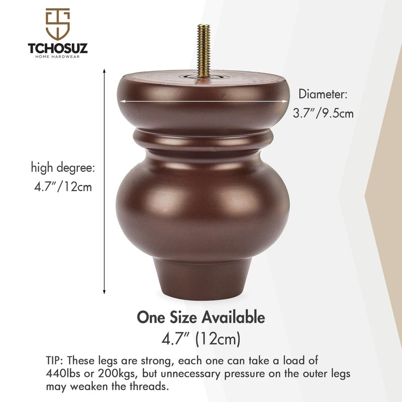 TCHOSUZ 5 inch / 12cm Wooden Furniture Legs, Pack of