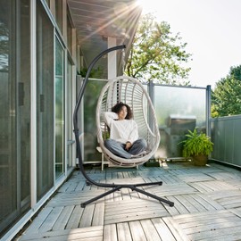 Masyardi Hammock Chair Stand Only, Heavy Duty Steel C-Stand with Spring Hook, Max Load 300lbs, for Indoor, Outdoor, Black