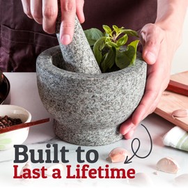 PriorityChef Large Mortar and Pestle Set, Heavy Duty Natural Granite, Make Fresh Guacamole at Home, Solid Stone Grinder Bowl, Herb Crusher, Spice Grinder, 2 Cup Size, Unpolished Grey