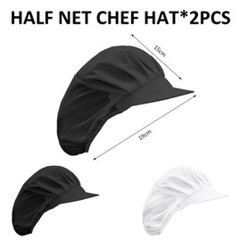 JTMKYO Pack of 2 Chef's Hats, White Hat for Cooking Work, Hair Net for Catering, Kitchen Hat, Chef's Hat for Men, Chef's Hat for Women, White / Black