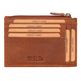 Benthill Leather credit card holder, slim wallet made of genuine leather, slim leather wallet with credit card slots and coin compartment, mini wallet, brown, Vintage