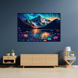 5D DIY Diamond Art Mountain Lake Flowers Large Size Diamond Painting Kits for Adults,Full Drill Crystal Rhinestone Arts and Crafts,Gem Art Painting with Diamond Home Wall Decor (27.5 X 15.7inch)