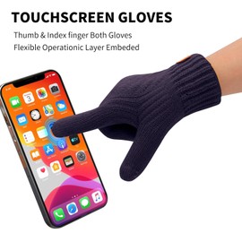 Women's Winter Warm Thermal Touch Screen Gloves Women Soft Cable Knit Wool Fleece Lined Glove for Cold Weather (Navy, One Size)