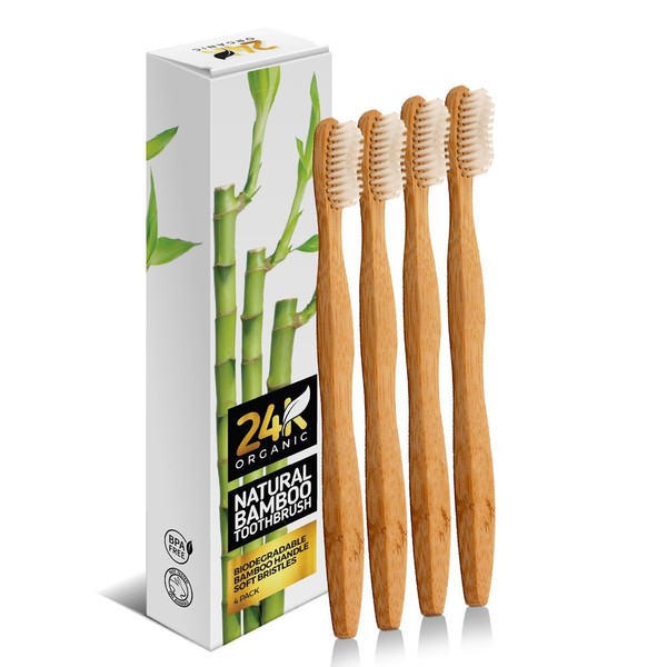 Natural Bamboo Toothbrush By 24K Organic Eco friendly – Go Green Dental Care For The Entire Family