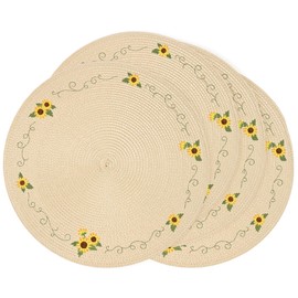 Feuille Round Summer Placemats Set of 4 Sunflower Placemats 15 Inch PP Hello Sunshine Lt.Blue Placemats Perfect for Spring Summer Decorations