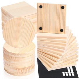 36 Pcs Unfinished Wood Coasters Bulk 4 Inch Blank Wooden Coasters for Crafts Square and Round Wood Slice for Nature Craft with 132 Pcs Non Slip Dot Stickers for DIY Painting Wood Engraving Decoration