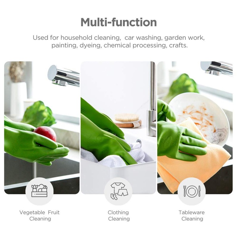 YSLON Rubber Dishwashing Glove Kitchen Cleaning Gloves 3-Pairs,Waterproof Reuseable.(Green,Medium)