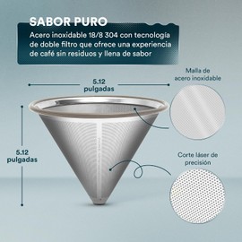 Filtro de acero inoxidable para café con técnica de Pour Over – Gotero de cono de café reutilizable y permanente de Ovalware, Chemex, Hario y otras Jarras (Acero Inoxidable)