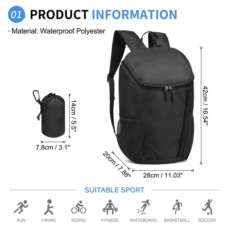 SUIKIHUM Hiking Backpack, 20L Packable Daypack for Men Women, Nylon