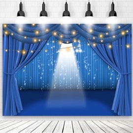 10x6ft Blue Theater Stage Spotlights Backdrop for Newborn Wedding Anniversary Party Spotlight on Shining Stars Show Photoshoot Background Photo Studio Props