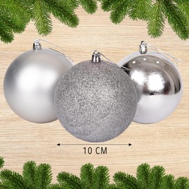 10cm/3Pcs Christmas Baubles Shatterproof Silver, Christmas Tree Decorations Ball Ornaments Balls Xmas Hanging Decorations Holiday Decor - Shiny,Matte,Glitter