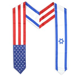 USA And Israel Flag Graduation Stole, Satin Embroidery Graduation Sash for International Students, 72 Inch Length.