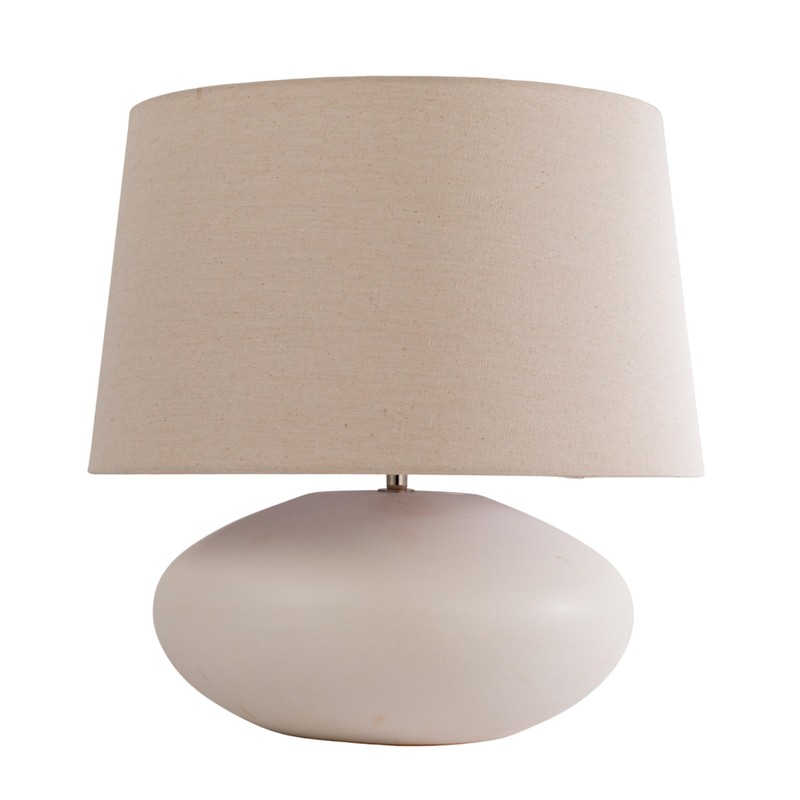 Creative Co-Op Round Stoneware Table Lamp with Linen Shade, White