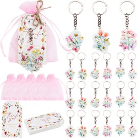 Serencatcher 72Pcs Wildflower Party Favors, Wildflower Bridal Baby Shower Decorations Thank You for Showering Us With Love Tags Keychains Organza Bags for Flower Wedding Bachelorette Bride to Be