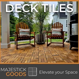 Interlocking Deck Tiles Balcony Decor 12"x12" - Non-Slip All Weather Acacia Wood Outdoor Tiles for Patio - Decking, Porch Flooring Tiles - Easy to Install Wooden Deck Tile Pavers 8 Sq Ft (8)