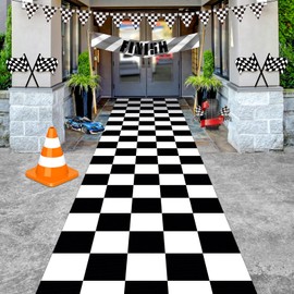Fabbay Racing Theme Runner (24 inch, Black and White, 2 Pieces) - Checkered Pattern Polyester Aisle Runner for Party Decorations, Table Cover Supplies, Machine Washable