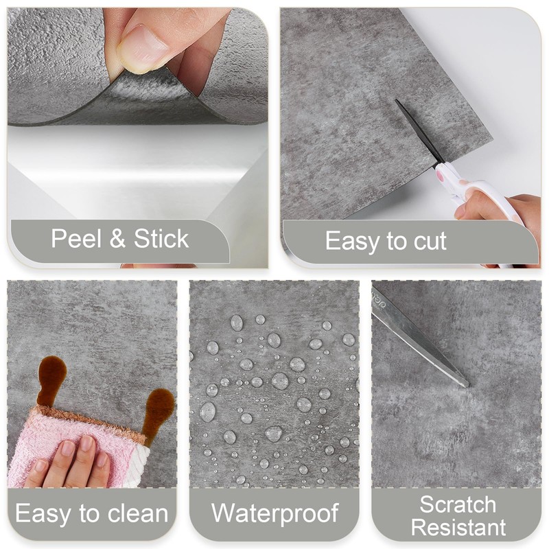 VaryStyle 18-Pack Grey Slate Peel and Stick Floor Tiles Waterproof