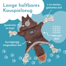 Hafenbande Robustes Hundespielzeug quietschend | Welpenspielzeug mit Raschelfolie | Kuscheltier für kleine und mittelgroße Hunde bis 25kg | süßes Eichhörnchendesign