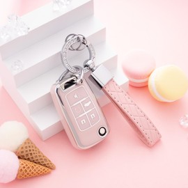 Key Fob Cover with Keychain for Buick Encore Camaro Equinox Impala Sonic Trax GMC Terrain Flip (Pink)
