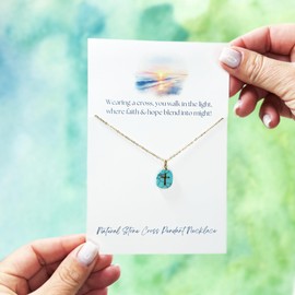Faith-Inspired Turquoise Cross Pendant Necklace – Religious Copper Cross & Natural Stone with Stainless Steel Chain, Spiritual Christian Jewelry, Allergy-Free, 16-18”, Eco-Friendly, Ideal for Gifting