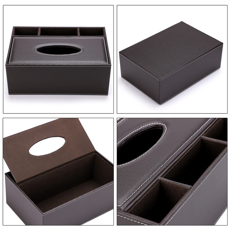 BSTKEY Tissue Box Rectangle PU Leather Tissue Box with Remote