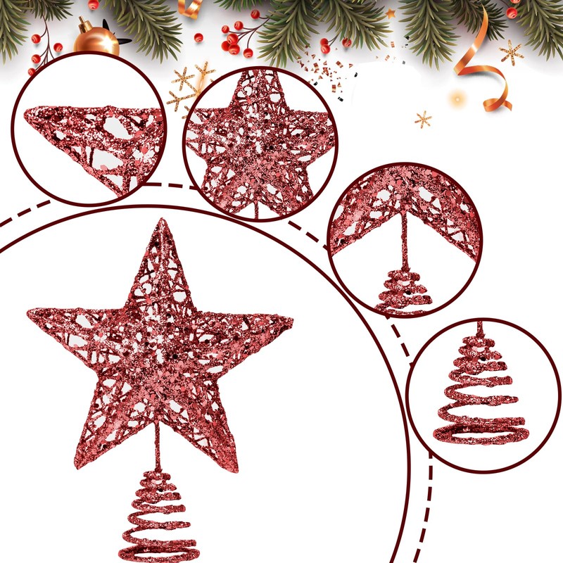 GXFCING Christmas Tree Topper Star Red Glitter Metallic Christmas Tree