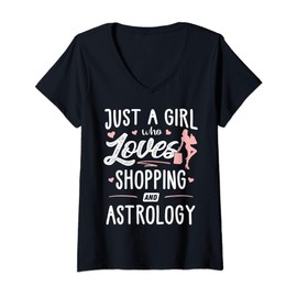 Womens Just A Girl Who Loves Shopping And Astrology Gift Women V-Neck T-Shirt