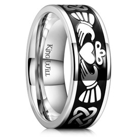 King Will Stainless Steel Wedding Band for Men - 8mm Black Silver Plated High Polished Inlay Celtic knot Ring for Everyday Wear Comfort Fit 8.5