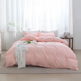SheRest Pink Duvet Cover Twin Size - Soft Brushed Microfiber, 1 Duvet Cover 68x90 Inches with Zipper Closure 8 Ties & 1 Pillow Sham, Breathable Bedding Set for All Season (No Comforter)