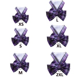 Petbuy Plaid Dog Dress Bow Tie Harness Leash Set,Dog Clothes Harness Dress with Leash Ring for Small Dogs Girl, Puppy Princess Rabbit Clothes Chihuahua Yorkies Pet Outfits (Purple, Medium)