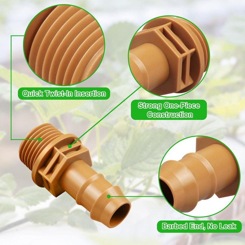 JAYEE 1/2 Inch Drip Irrigation Fittings to 1/2 Inch Male
