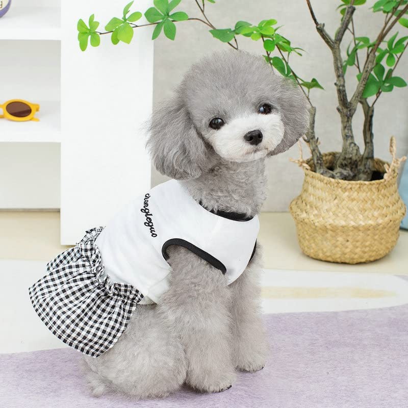 Timoya 犬服 ワンピース 春夏 お姫様 ドレス スカート 可愛い チェック柄 袖なし